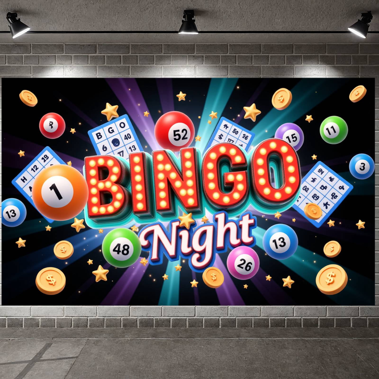 Bingo Display Rack Colorful Bingo Banner Lighted Design Bingo Display Bingo Balls Bingo ...