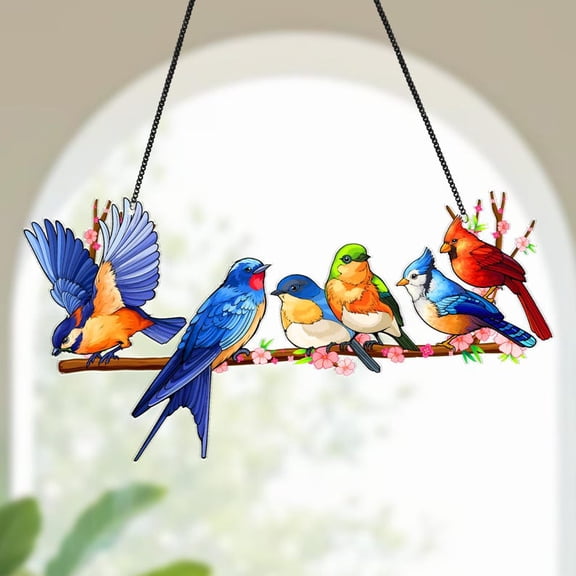 Colorful Bird Acrylic Suncatcher – Faux Stained Glass Window Hanging, Rainbow Bird Ornament, Nature & Bird Lover Gift for Home Decor