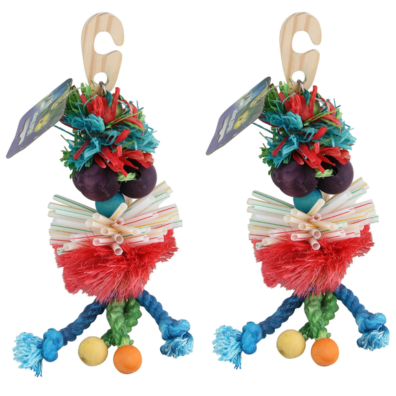Colorful Bird Chew Toy Hanging Parrot Toy (2 Pack) with Wood, Plastic & Rope for Cage Play and Pecking – Stimulating Swing Toy for Small to Medium Birds