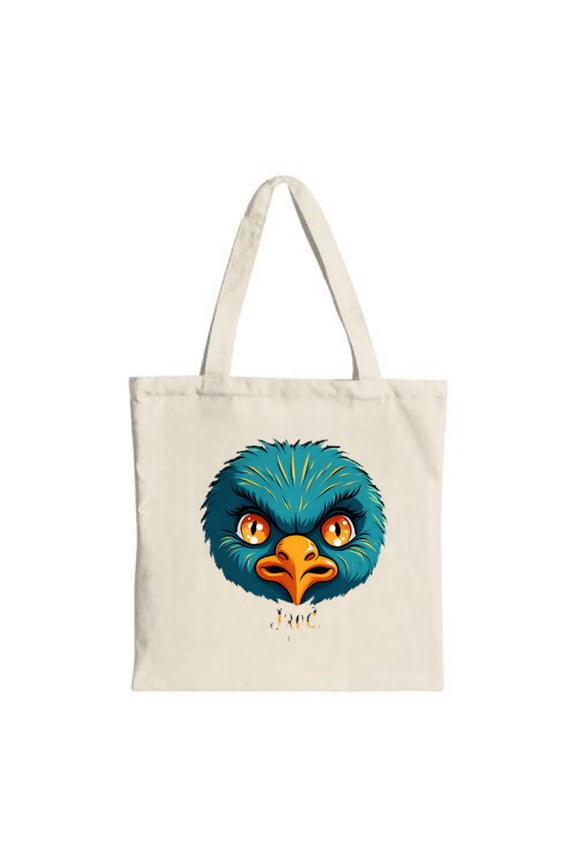 Colorful Bird Face Tote Bag - Vibrant Blue Feathers Orange Eyes Stylish ' NVC ' Text Perfect for Shopping & Travel