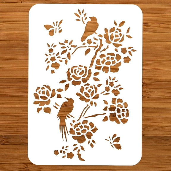 Colorful Bird and Flower Painting Stencil 11.69x8.27 Inch Reusable DIY Art and Craft Stencils Hollow Out Drawing Painting Template for Painting on Wood Fabric Paper Walls Canvas Furniture