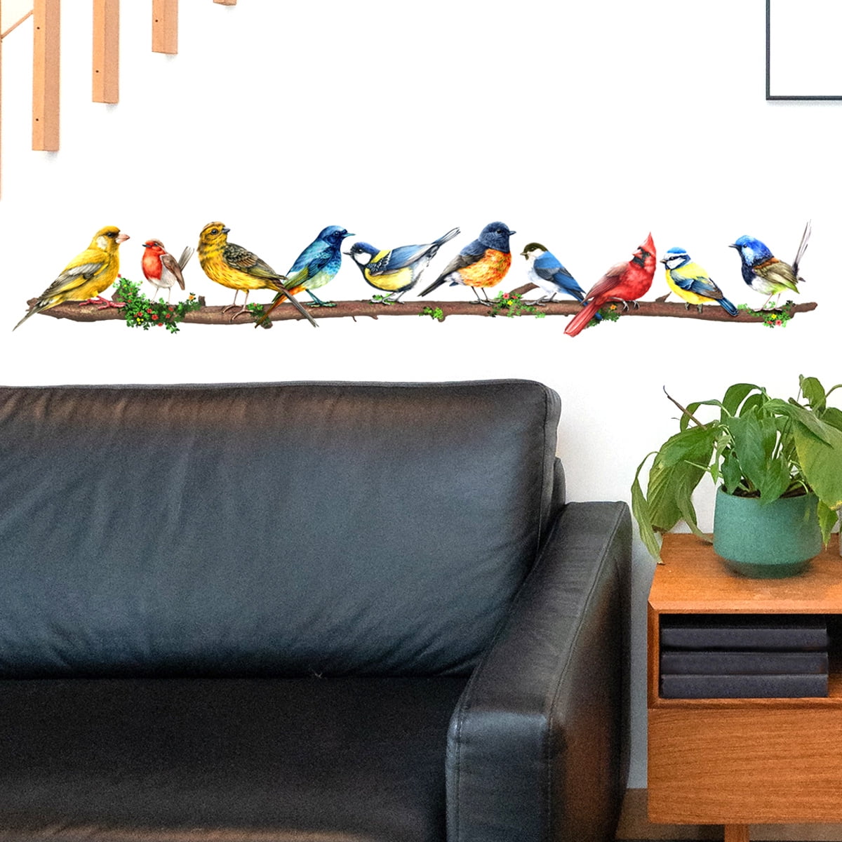 Colorful Bird On Tree Vine Wall Decals, Creative Bird Wall Stickers for