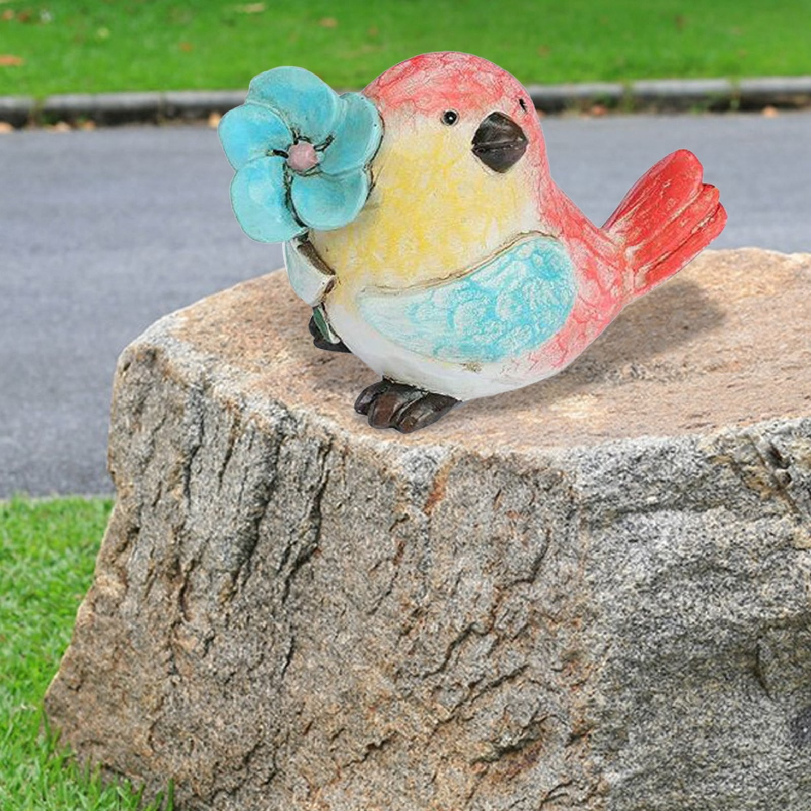 Colorful Bird Ornament with Flowers Hand Painted Resin Animals Statues