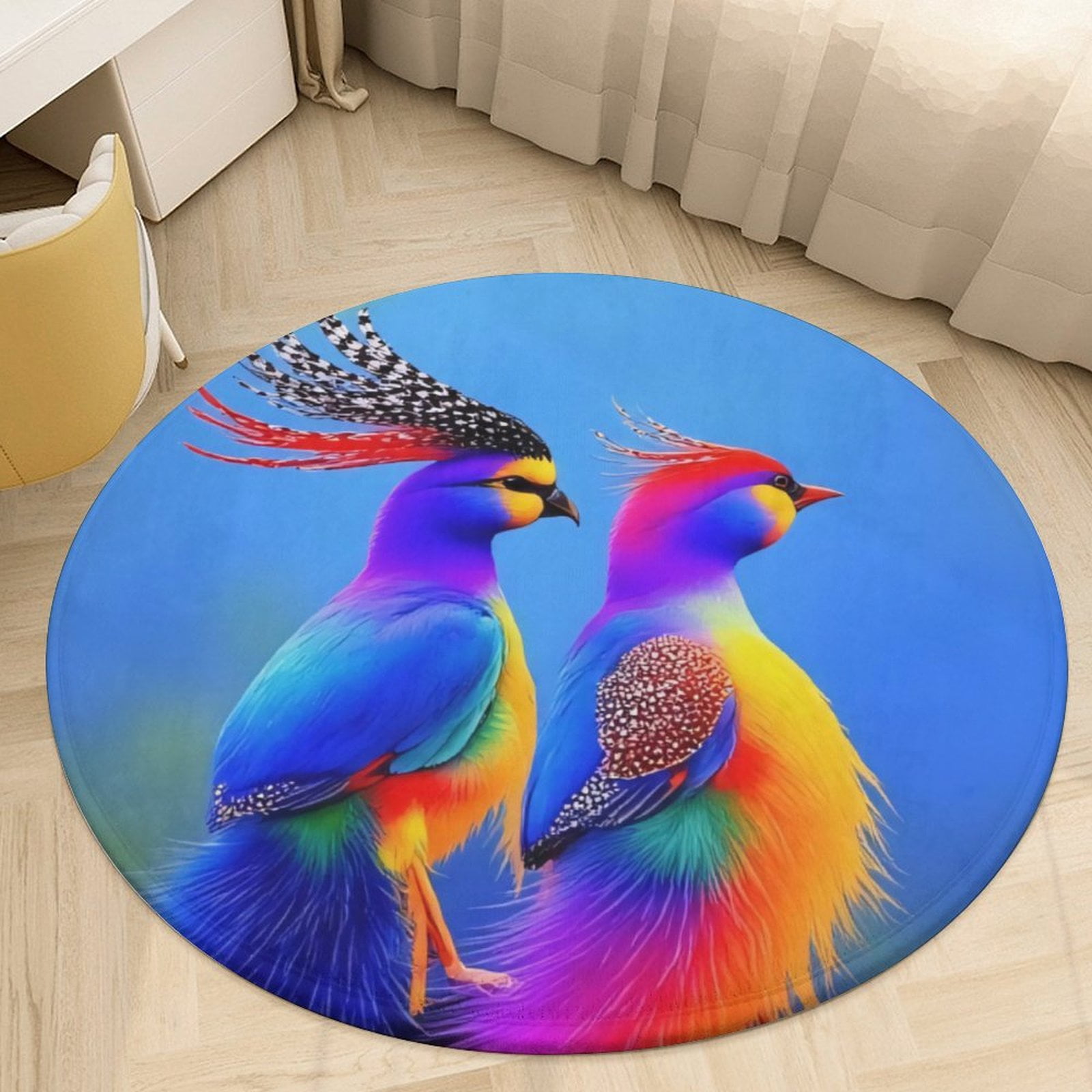 Colorful Bird Pair Round Area Rugs for Bedroom Living Room, 4FT Soft ...