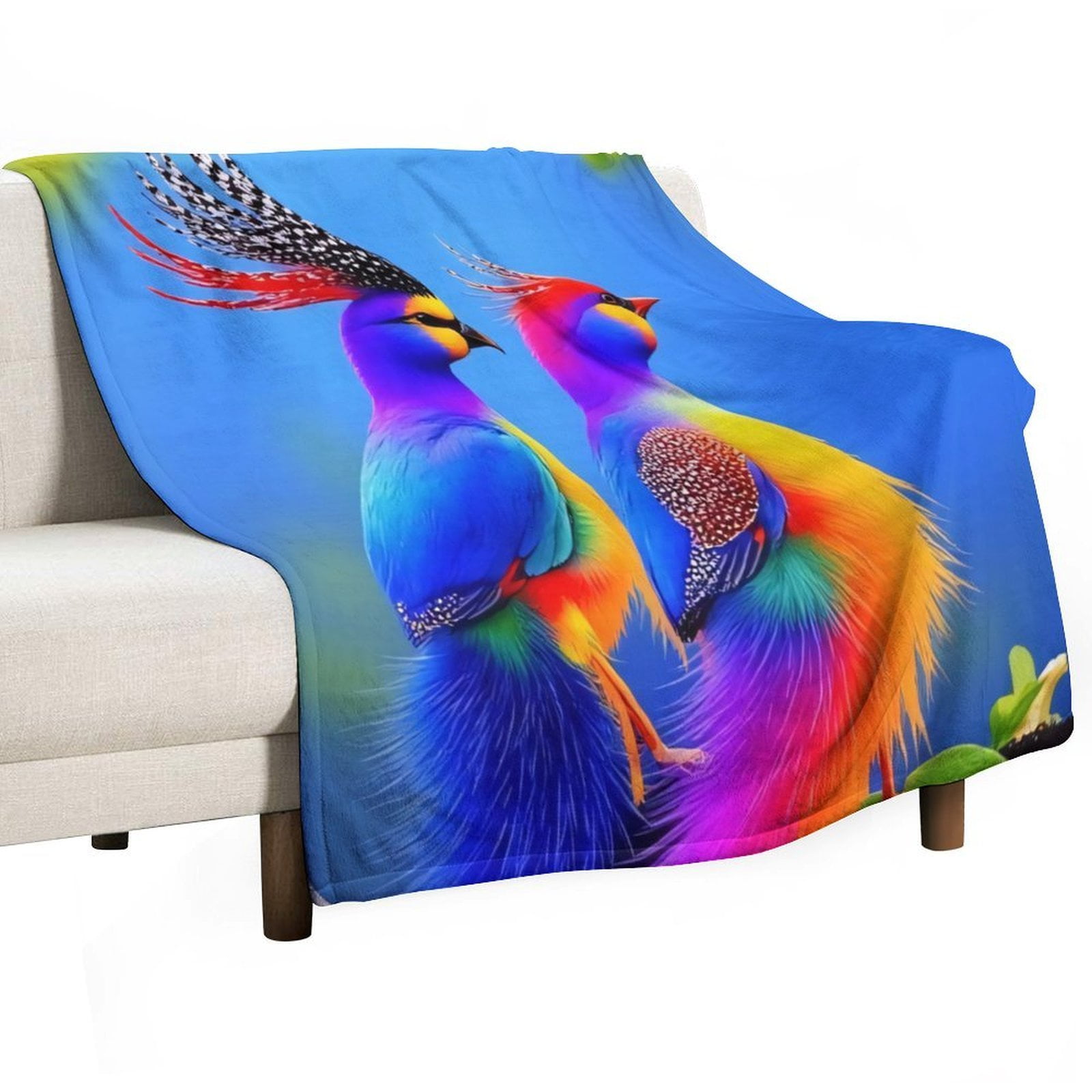 Colorful Bird Pair Throws Blankets for Sofa Bed Winter Plush Warm