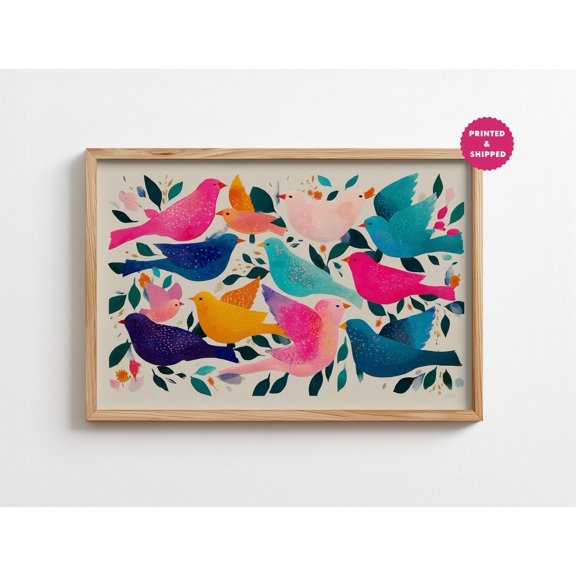 Colorful Bird Playful Animal Maximalist Eclectic Neon College Dorm Retro Modern Chic Portrait Decor Unframed Paper Print