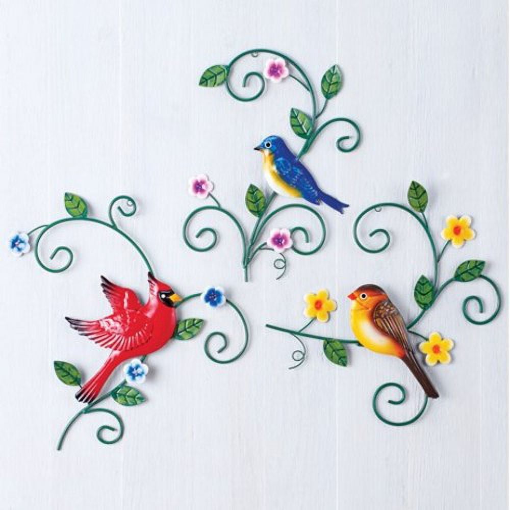 Colorful Bird Trio Metal Wall Art