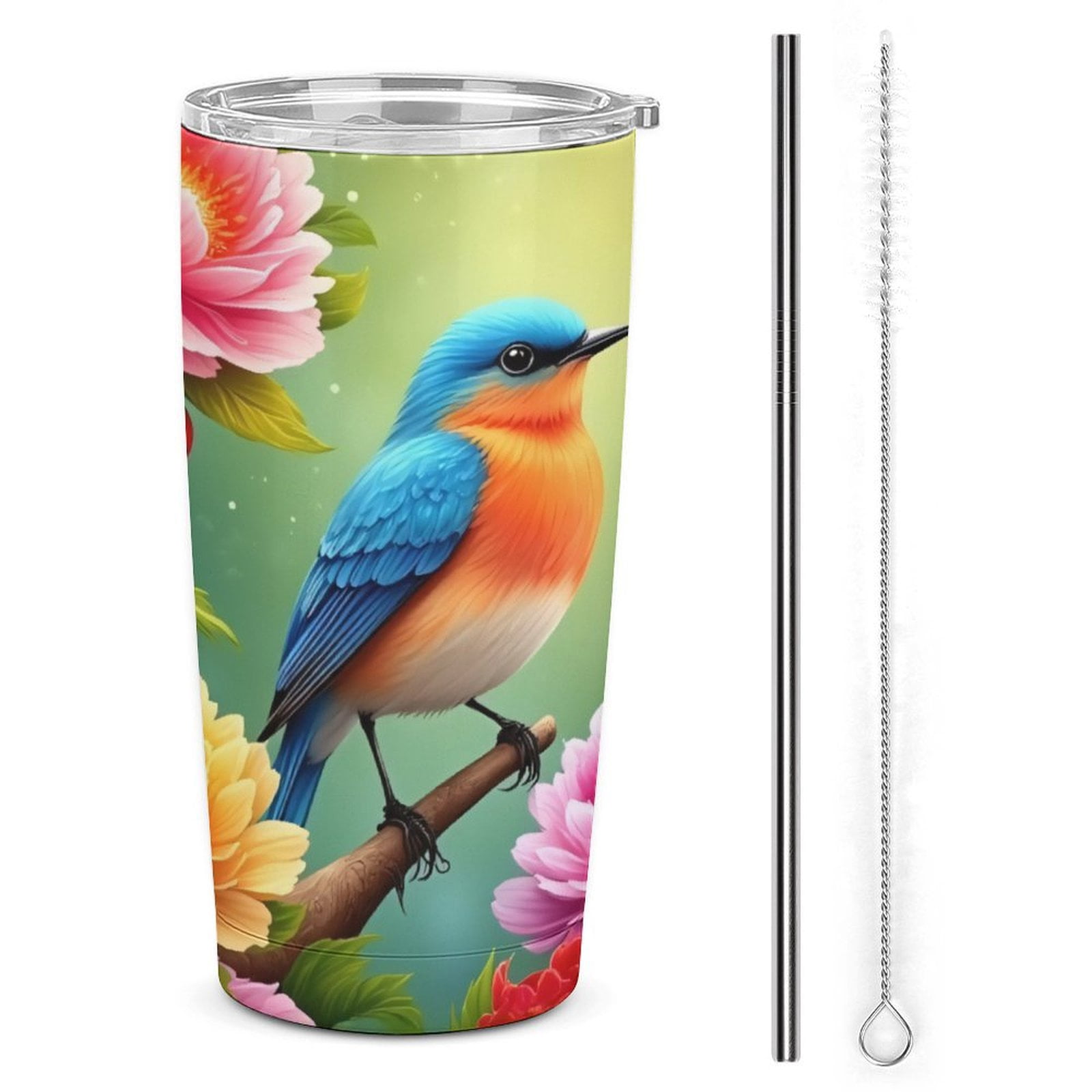 Colorful Bird in Bloom 20oz Tumbler with Lid And Straw Insulated Mug