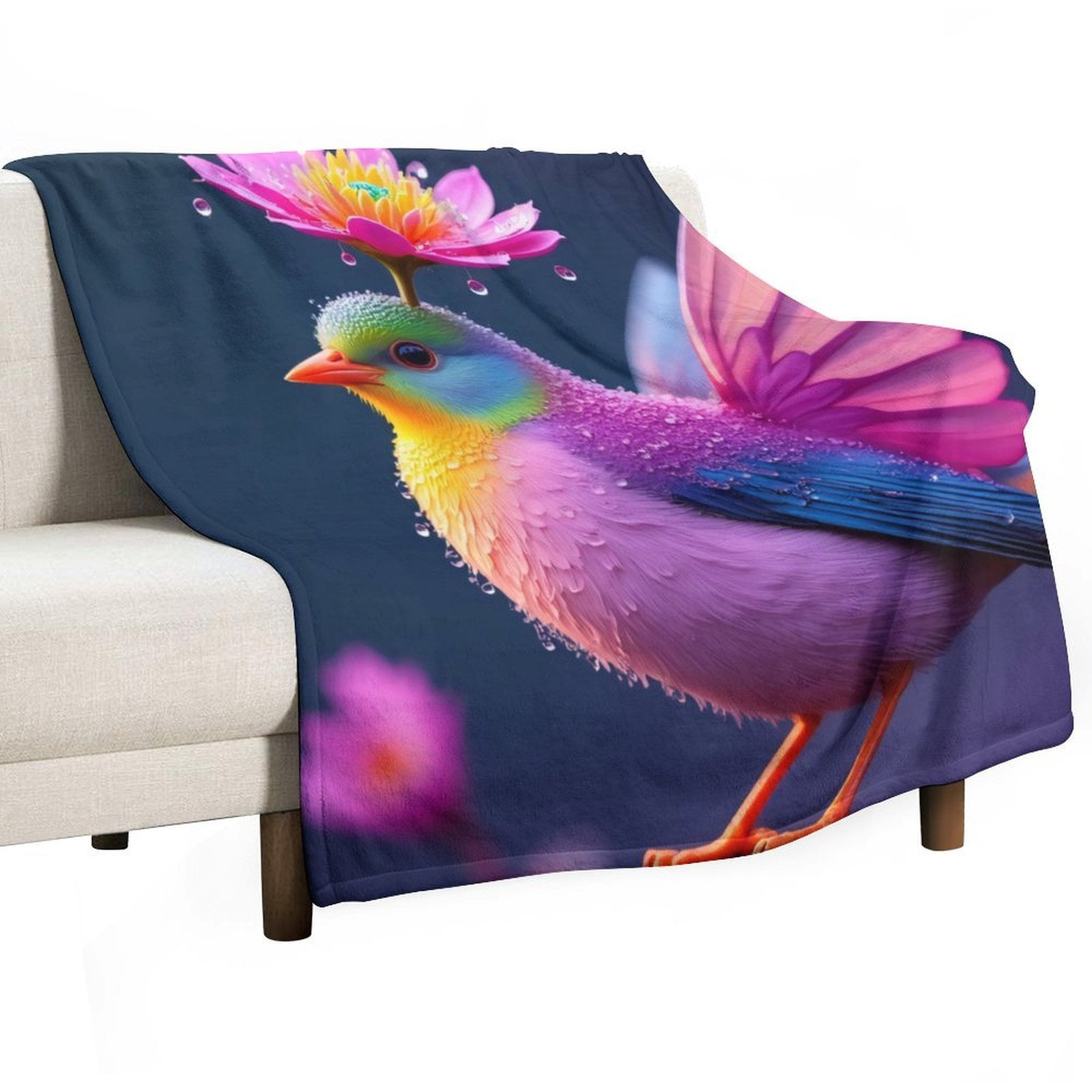 Colorful Bird with Lotus Flower Throws Blankets for Sofa Bed Winter