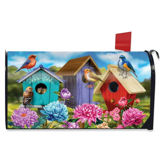 Colorful Birdhouses Spring Large Mailbox Cover Oversized Briarwood Lane