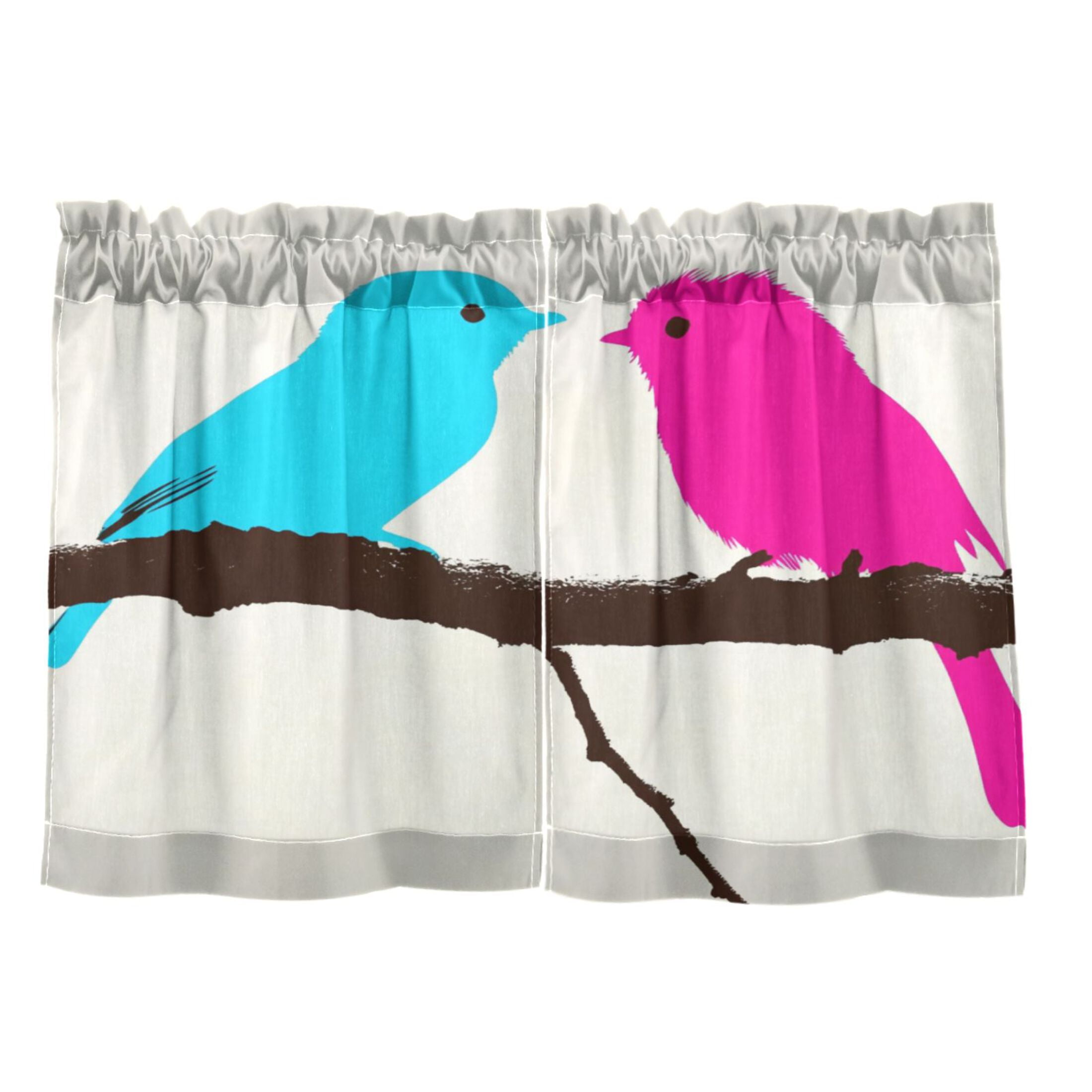 Colorful Birds 27"x36" Linen Look Cafe Curtain Set with Privacy and UV Protection