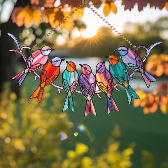 Colorful Birds 2D Flat Acrylic Suncatcher, Acrylic Window Ornament, Vibrant Rainbow Design, Nature Garden Art Decor, Gift for Bird Lovers, Spring Summer Window Hanging