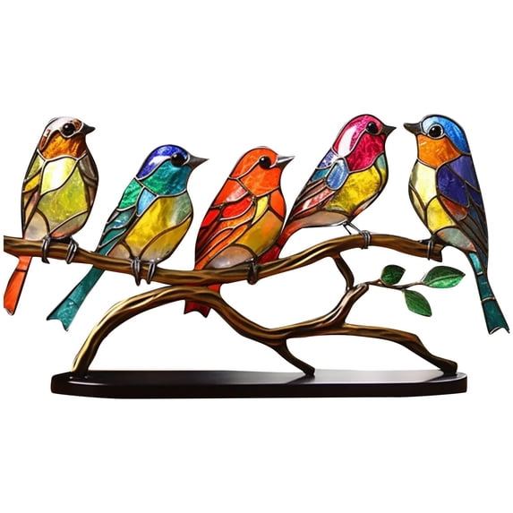 Colorful Birds Acrylic Figurines, 5-Piece Handcrafted Bird Sculptures for Home & Office Decor, Vibrant Animal Ornaments for Shelf Desk Garden, Cheerful Gift for Bird Lovers Nature Enthusiasts
