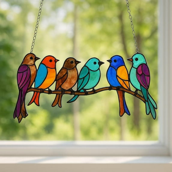 Colorful Birds Acrylic Suncatcher, Stained Glass Window Decor, Rainbow Bird Ornament Hanging, Spring Summer Window Art, Nature Lover Gift