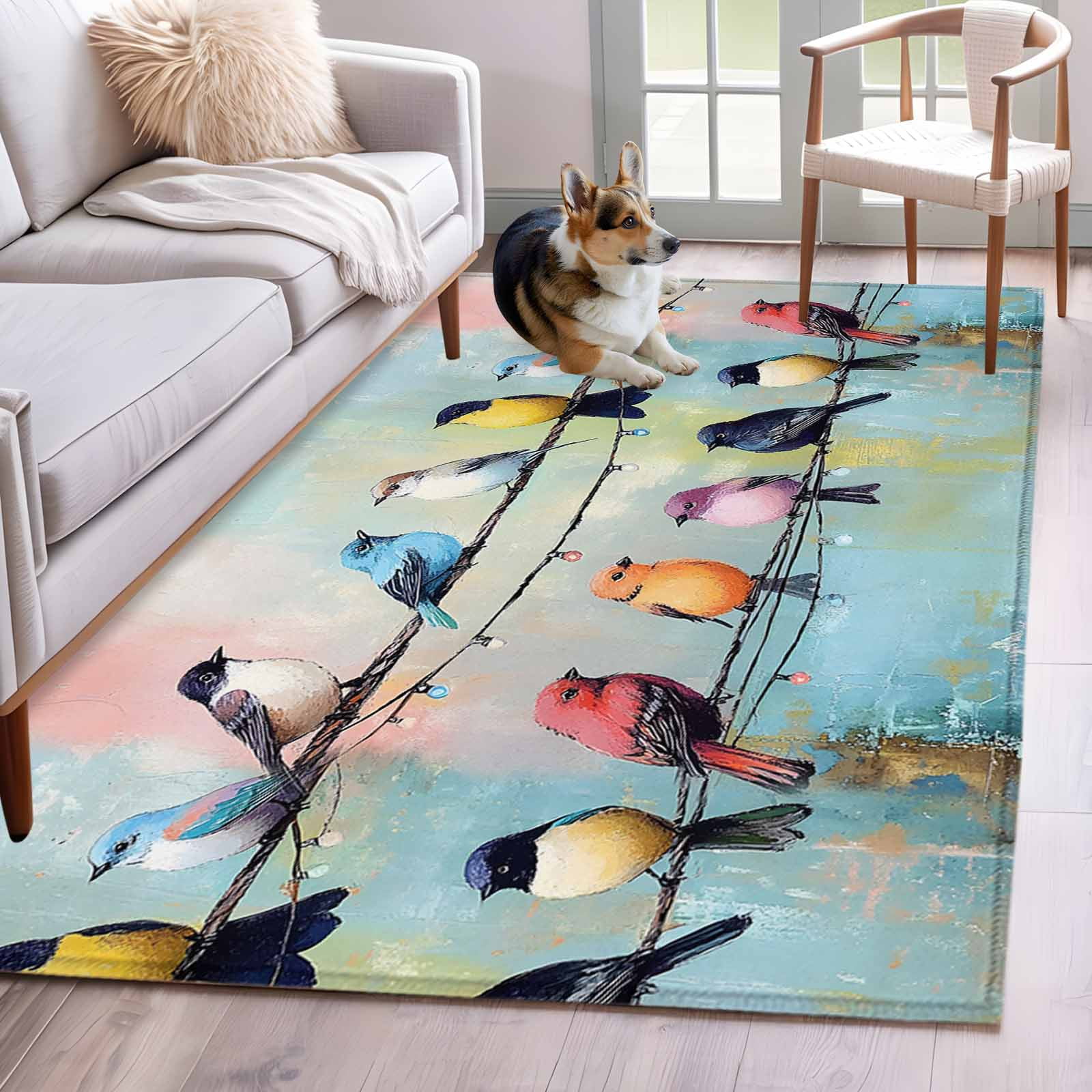 Colorful Birds Area Rug 3x5 Washable Rug Non Slip Modern Oil Painting ...