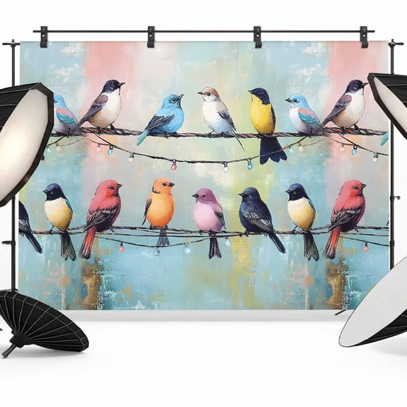 Colorful Birds Backdrop for Photography, Fabric Photo Background Backdrop, Modern Oil Painting Art Photo Booth Background for Portrait Photoshoot Video Wedding Studio Decoration Banner 7x5ft