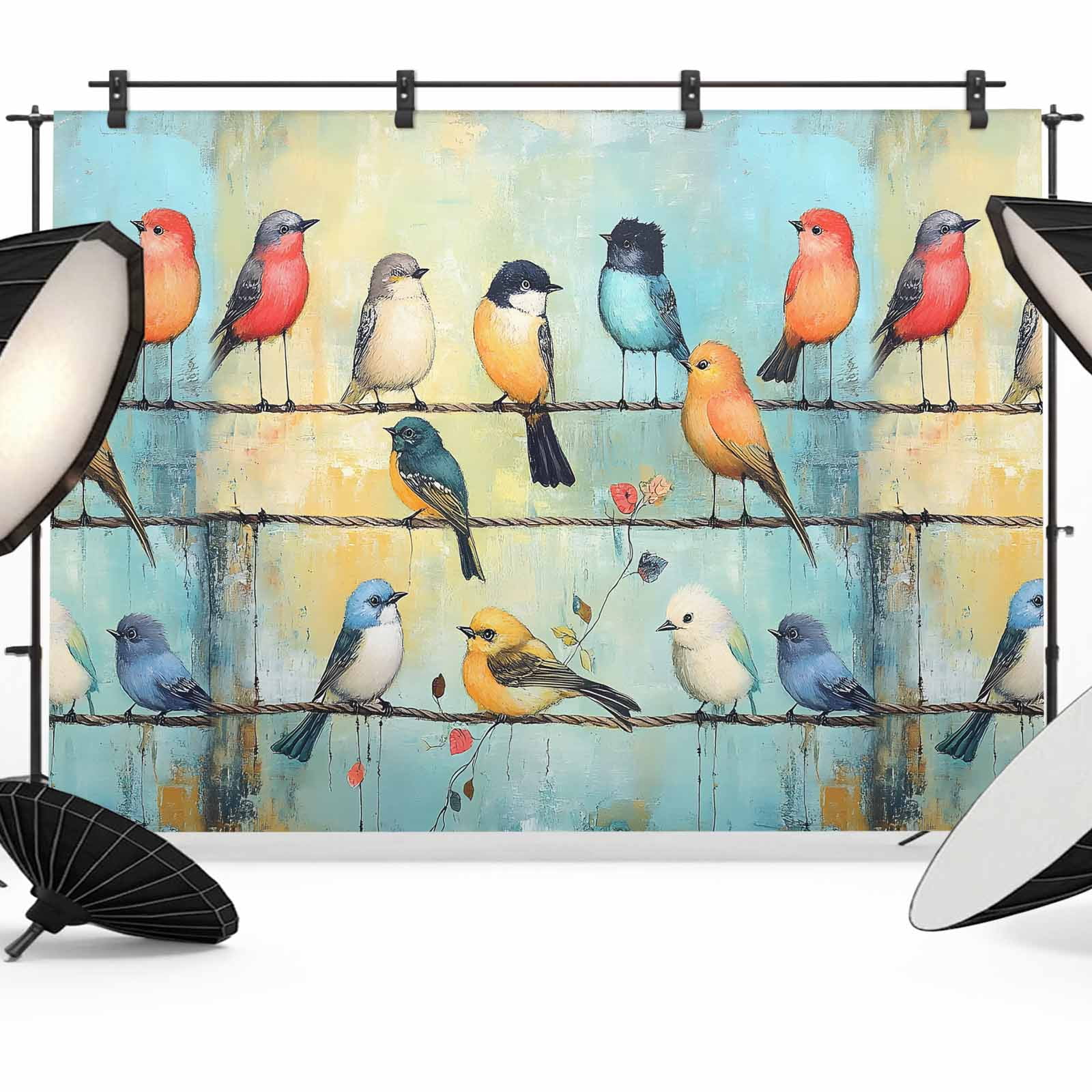 Colorful Birds Backdrop for Photography, Fabric Photo Background ...