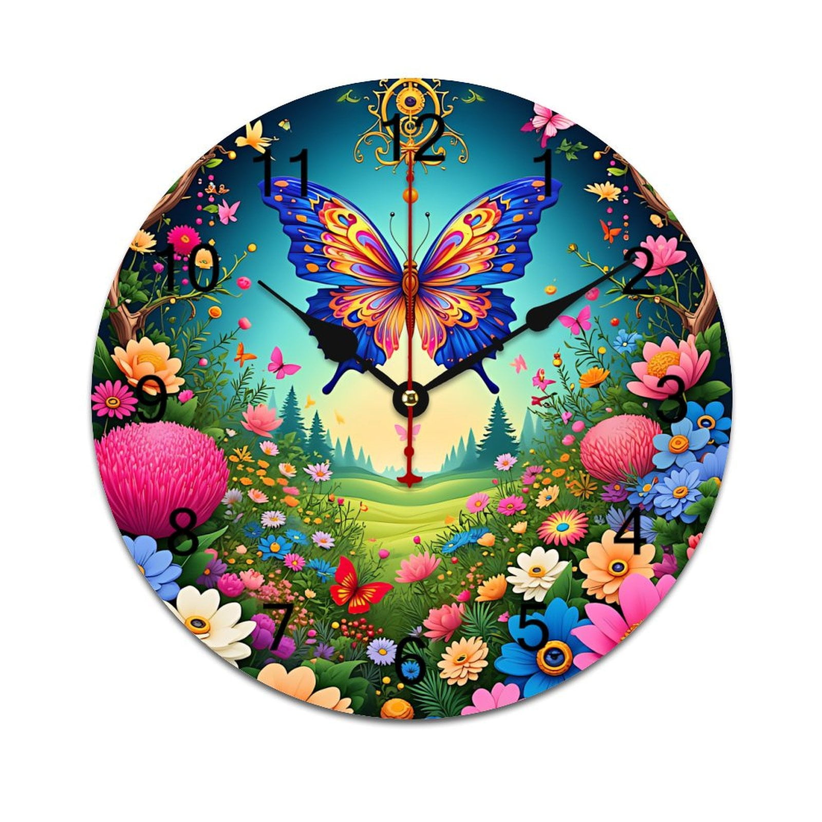 Colorful Birds Butterflies And Flowers Time Decorative Wall Clocks ...