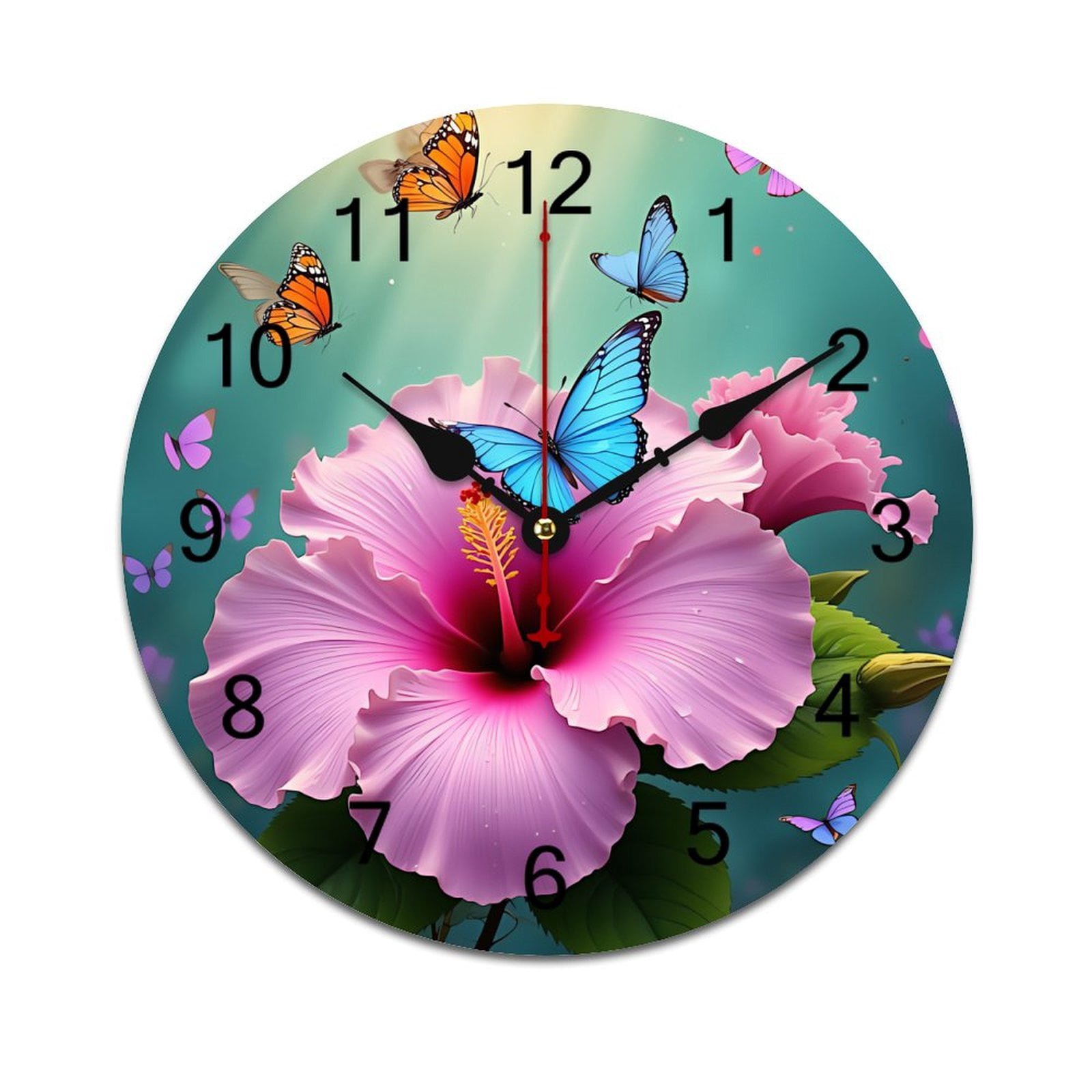 Colorful Birds Butterflies And Flowers Word Saying Big Wall Clock Home ...