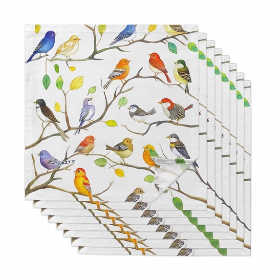 Colorful Birds Cloth Napkins, Branch Animal Spring Branch Leaf Summer Washable and Reusable Dinner Napkins Set of 8, Table Napkin for Kitchen Party Birthday Wedding Hotel Housewarming 20"x20"