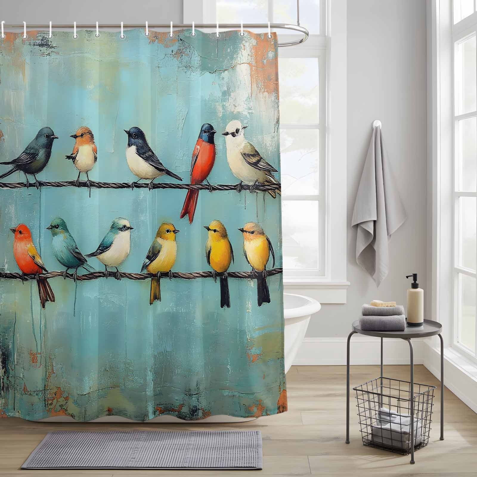 Colorful Birds Fabric Shower Curtain for Bathroom Spring Red Yellow ...