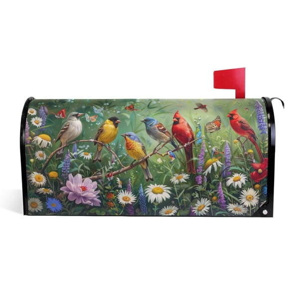 Colorful Birds Flowers Spring Butterfly Magnetic Mailbox Cover MailWraps Garden Yard Home Decor for Outside Standard Size-18"x 20.8"\u2026