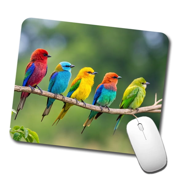 Colorful Birds In A Row Mouse Pad Low Profile Gaming Mat