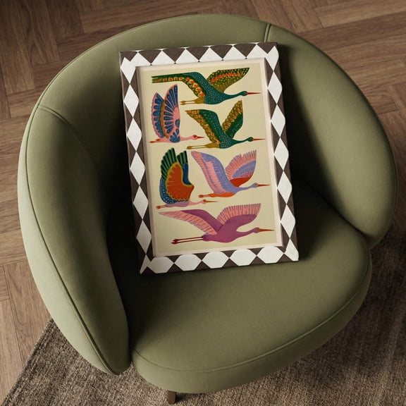 Colorful Birds In Flight Wall Art Print, Unframed Paper Poster 8x10in