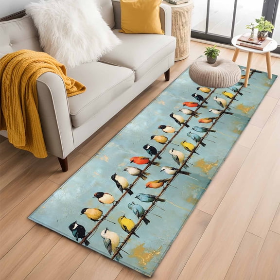 Colorful Birds Kitchen Runner Rug 2x6 Washable Runners for Hallway Non Slip Spring Animal Modernism Painting Art Large Area Rug Indoor Floor Carpet for Bathroom Laundry Entryway Bedroom Living Room