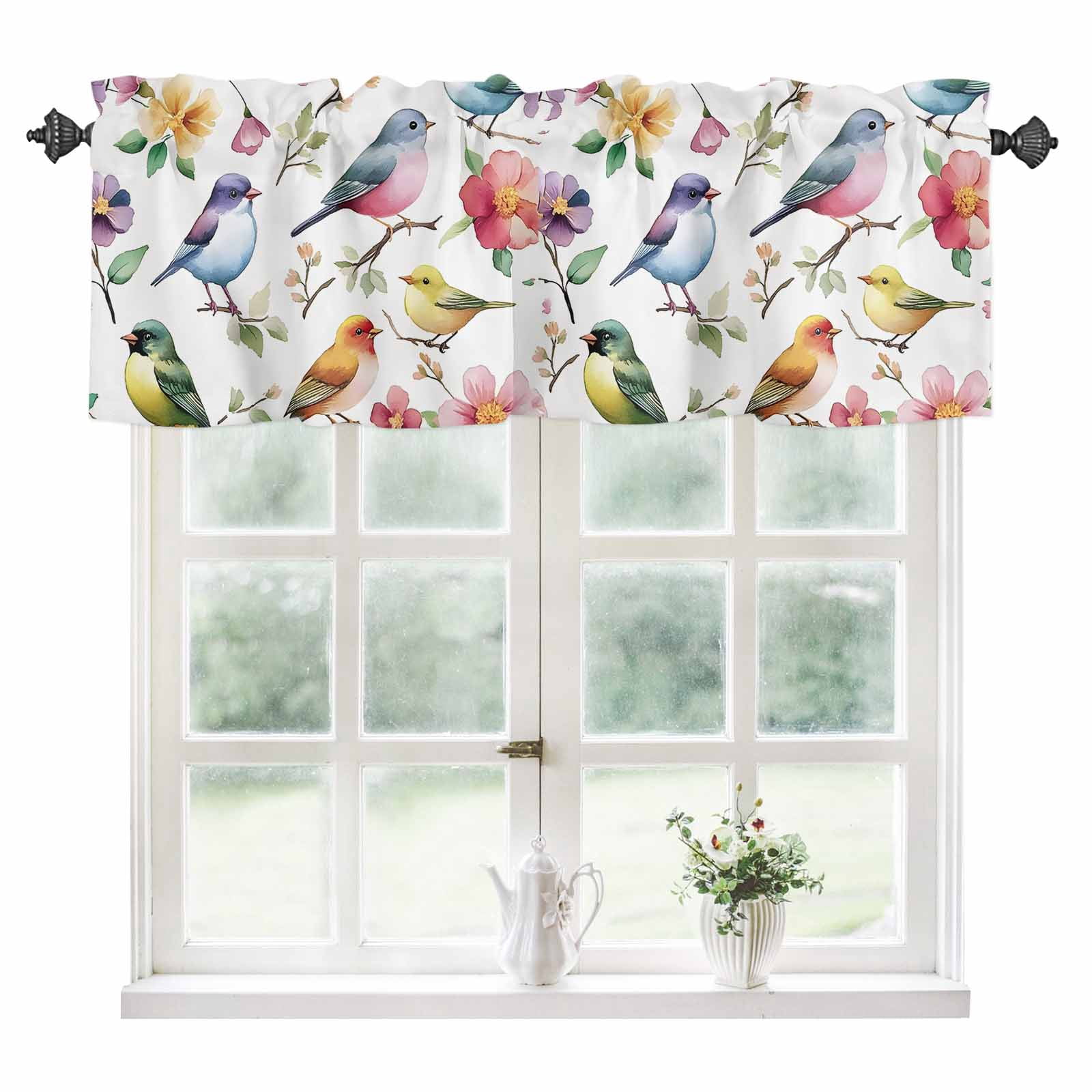 Colorful Birds Kitchen Valances for Windows 42x12 Inch Kitchen Curtains ...