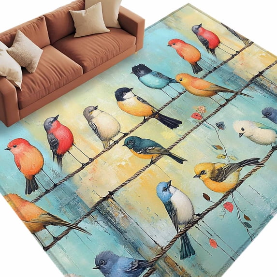Colorful Birds Large Area Rugs for Bedroom Living Room, Soft Non Slip Carpet Bedside Rug, Modern Oil Painting Art Spring Rectangular Floor Cover Kitchen Accent Rug 8'x10' for Dining Room/Office
