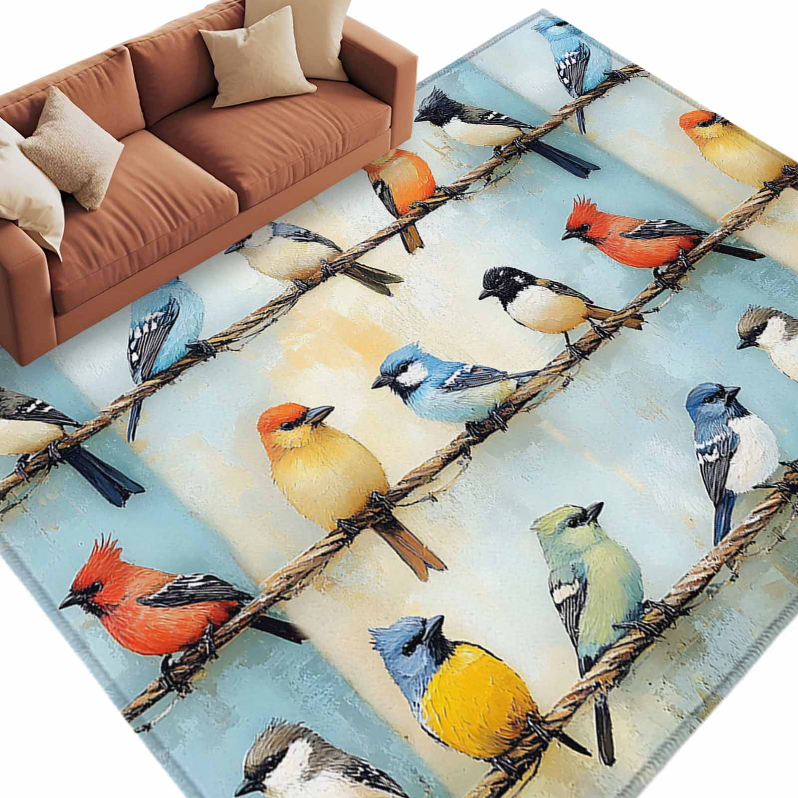 Colorful Birds Oil Painting Large Area Rugs for Bedroom Living Room ...