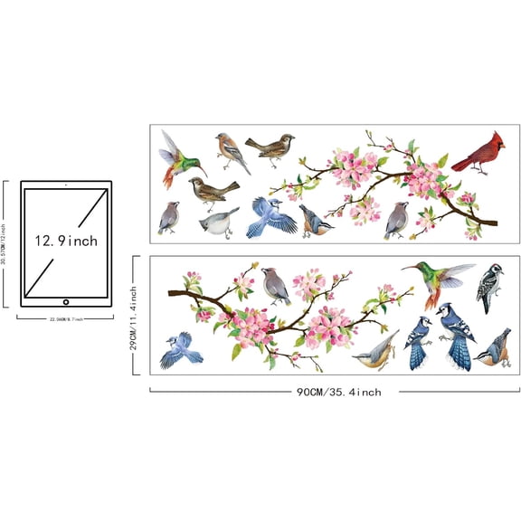 Colorful Birds On Tree Decals Branch Wall Stickers Peach Blossom Vinyl Wall Art