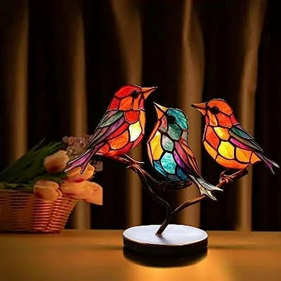 Colorful Birds Ornament, Acrylic Modern Style Tabletop Bird Figurine Decorative Ornaments, Stained Birds On Branch Decor for Living Room, Bedroom, Desktop, Cabinets, Garden