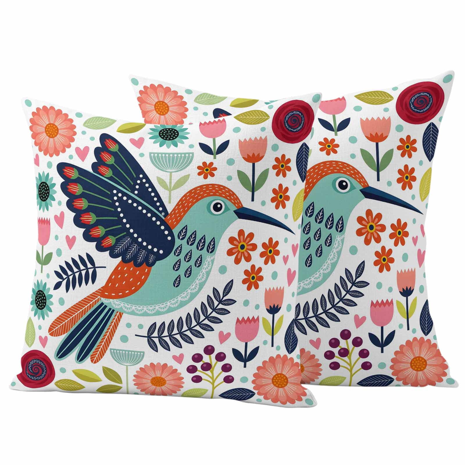 Colorful Birds Outdoor Waterproof Pillow Covers, Cartoon Botanical ...