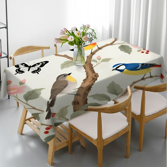 Colorful Birds Pattern Tablecloths for dining table,    - Polyester Tablecloths Tablecloths rectangle , Cafe, dinner, brunch, buffet, picnic, party