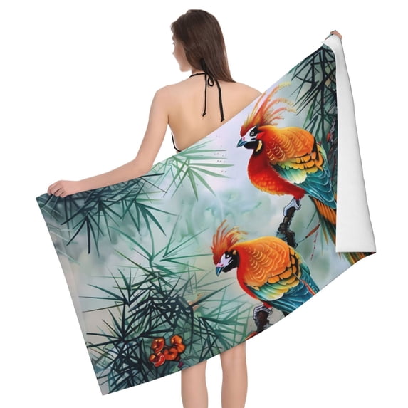 Colorful Birds Pine Branch Bath Towel, Highly Absorbent towels for bathroom Quick Drying Microfiber Bath Towels for Body, Soft Shower Towels for Sport, Yoga, SPA, Gym 27x55in