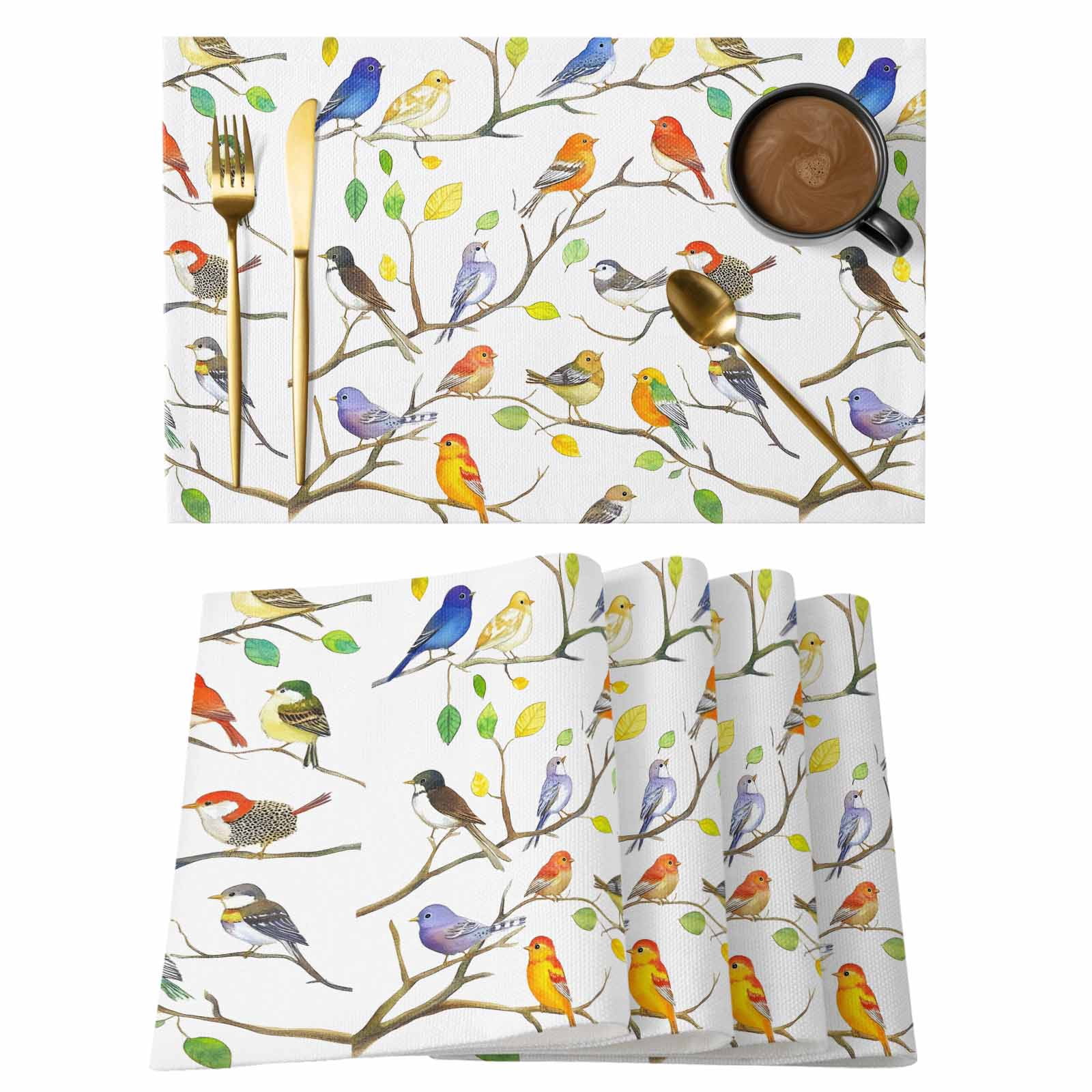 Colorful Birds Placemats Set of 12 Branch Animal Spring Branch Leaf ...