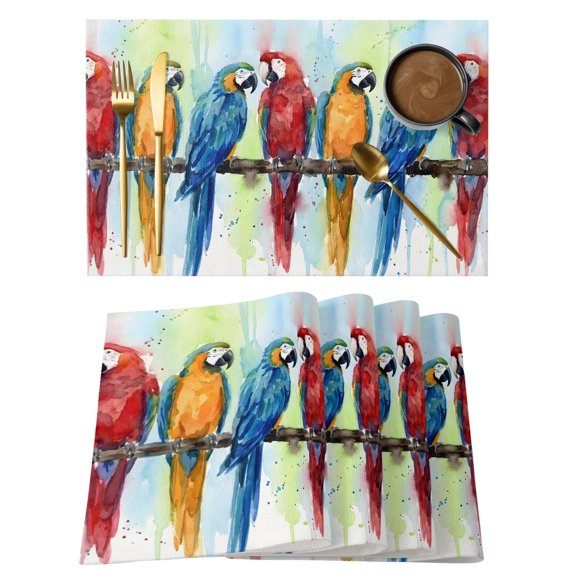 Colorful Birds Placemats Set of 2 Tropical Animals Vibrant Feathers Place Mats Indoor Wipeable Table Mats Washable Cloth Dining Table Placemats for Kitchen Holiday Party Home Decor 13x19 Inch