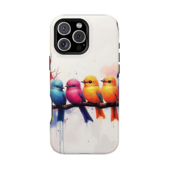 Colorful Birds Sitting on Branch Vibrant Cute Nature Artistic Case for iPhone 17 16 15 14 13 12 11 Pro Max A00232