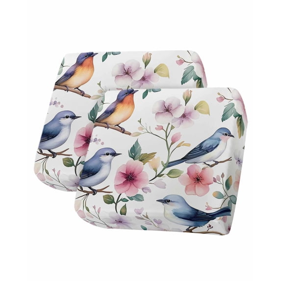 Colorful Birds Sofa Couch Cushion Covers Washable, Removable Stretchable Sectional Couch Covers, Sprimg Pink Flower Pastoral Branch Slipcovers for L & T Shape Sofa Furniture Protector S Size 2 pcs