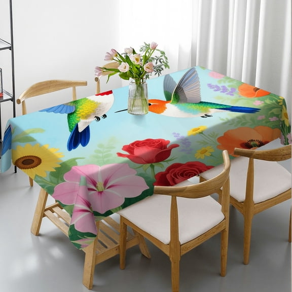 Colorful Birds,Spring Floral Rustic Botanical Plants Tablecloths for dining table, Polyester Tablecloths - Holiday Party Tablecloth Rectangular Tablecloth, Cafe, dinner, brunch, buffet, picnic, party