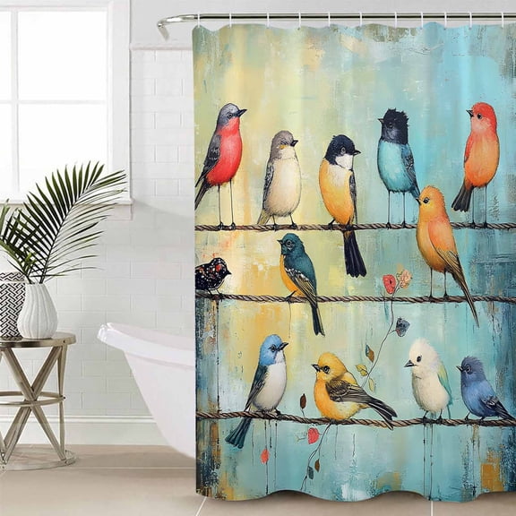 Colorful Birds Standard Shower Curtain Set, Waterproof Shower Curtains for Bathroom, Modern Oil Painting Art Spring Washable Fabric Cloth Bath Curtain for Bathtub Decoration with Hooks 72x72 Inches
