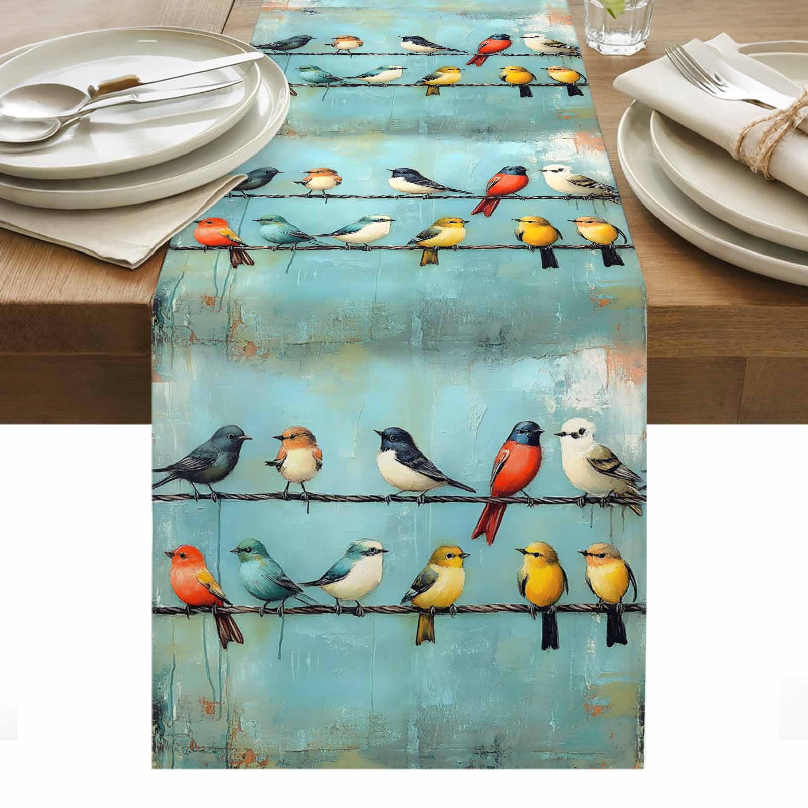 Colorful Birds Table Runner 13 x 48 Inch, Spring Red Yellow Animal ...