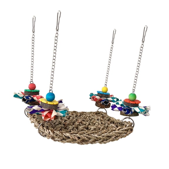 Colorful Birds Toy Chewing Swing Perch Natural Grass Foraging Activity Accessory For Pet Parrots Cage Entertainment Toy