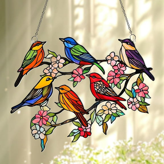 Colorful Birds Wavy Acrylic Suncatcher: Window Decor, Bird Lover Gift
