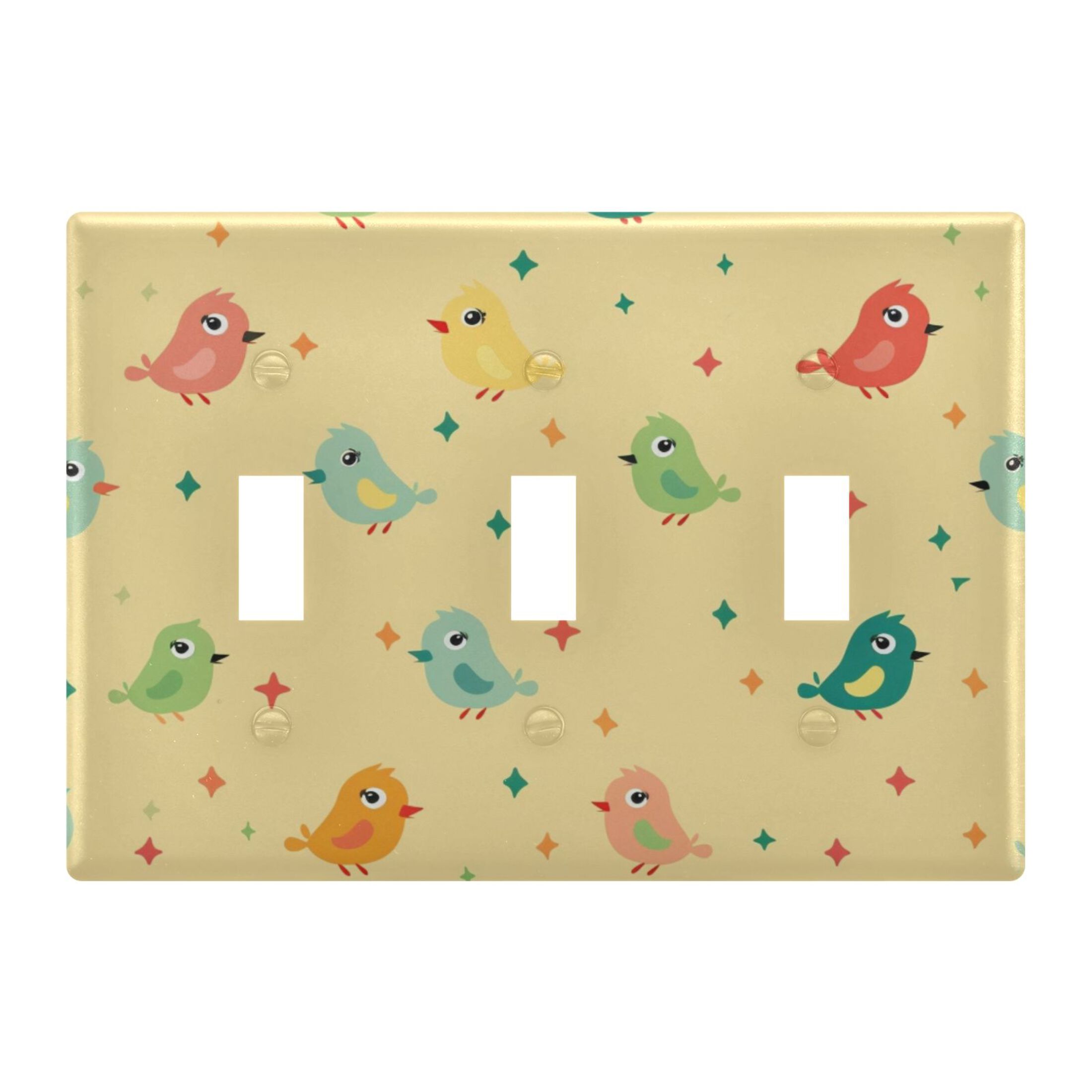 Colorful Birds and Stars Light Switch Plate Covers 3 Gang Wall Plate