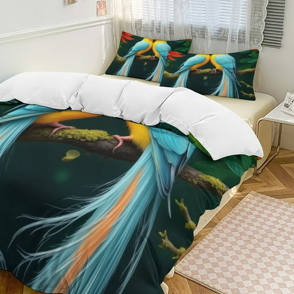Colorful Birds in Bloom Duvet Cover Set Themed Multicolor Polyester Bedding Set for Bedroom Decoration