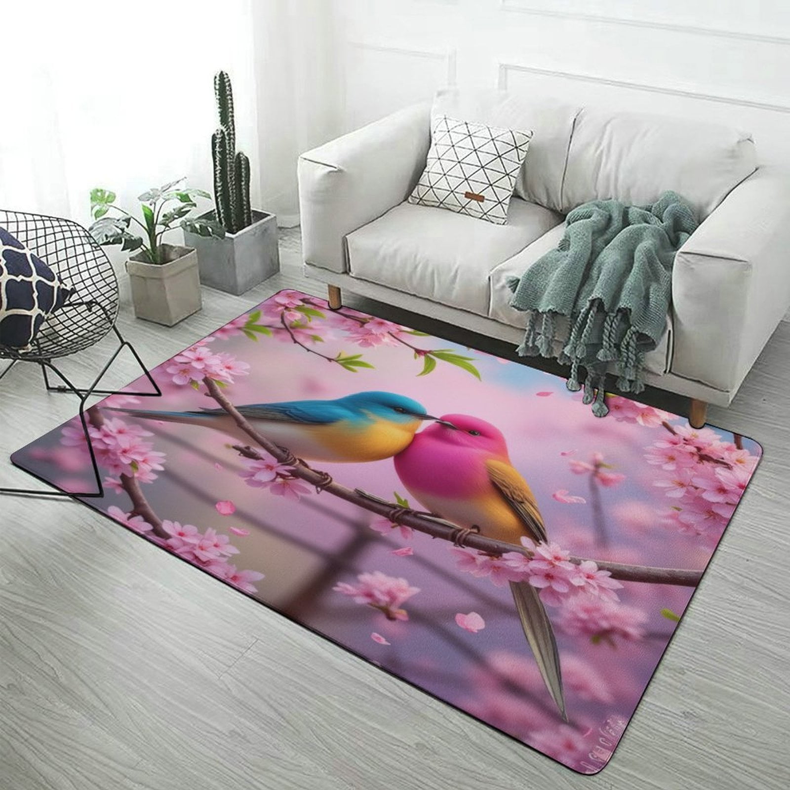 Colorful Birds in Cherry Blossoms Area Rugs Soft Carpet Suitable for ...