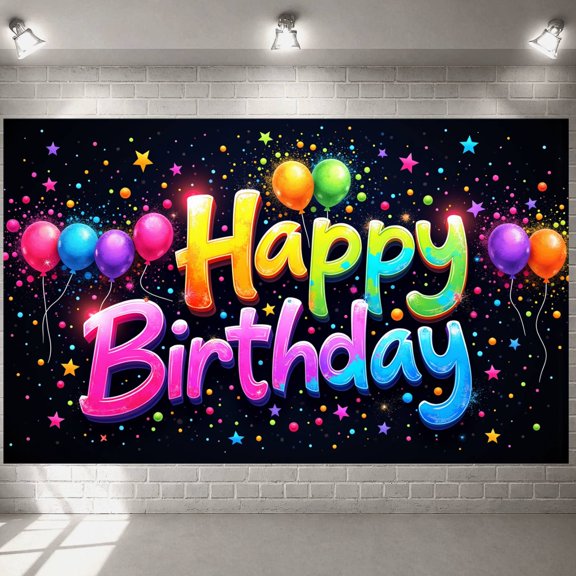 Colorful Birthday Banner Balloon Decor Party Backdrop Star Pattern Vibrant Celebration Background for Birthday Party Kids Celebration Indoor Event